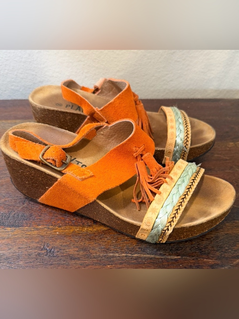 Plankton Women's Mandatin  Suede Fringe Platform Sandals size 39/8.5